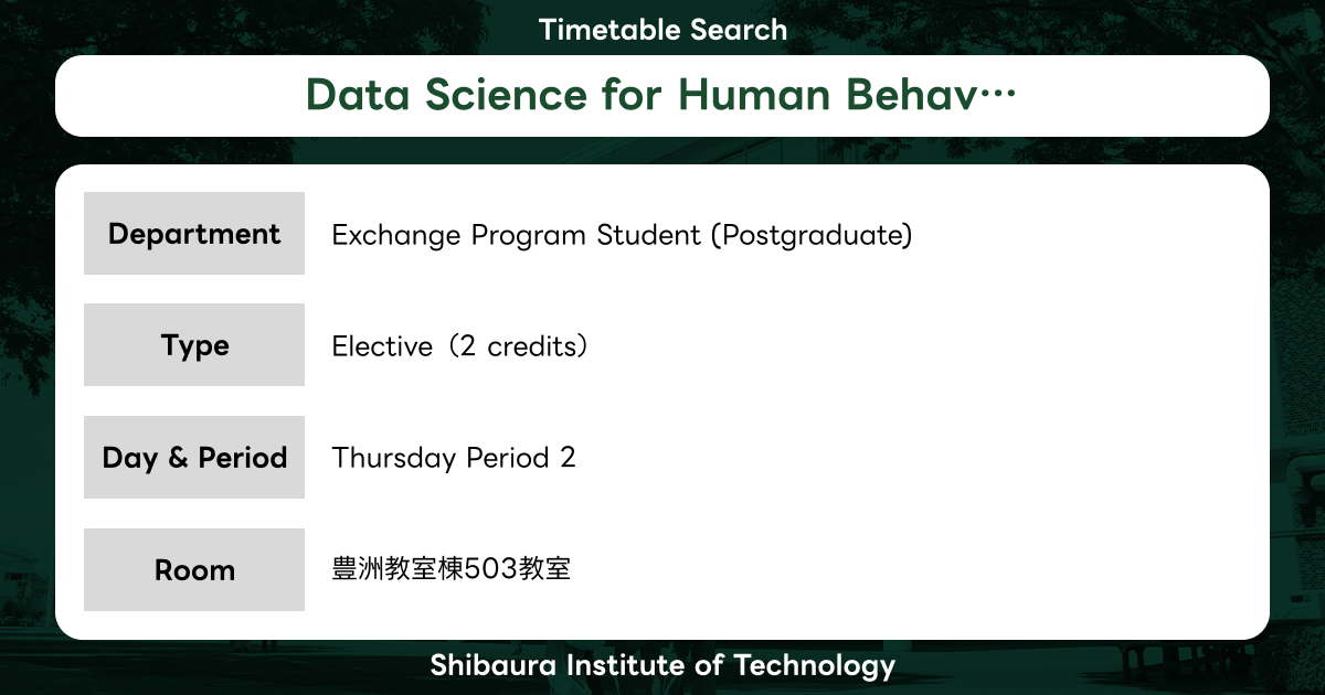 Data Science for Human Behavior Analysis | Shibaura Institute of ...